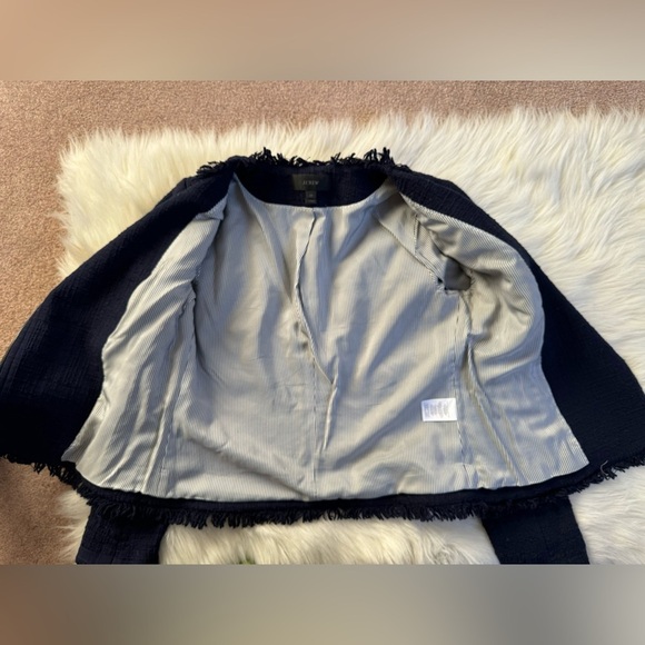 J. Crew Tweed Motorcycle Jacket with Fringe Navy Blue Moto Boucle - Picture 5 of 6